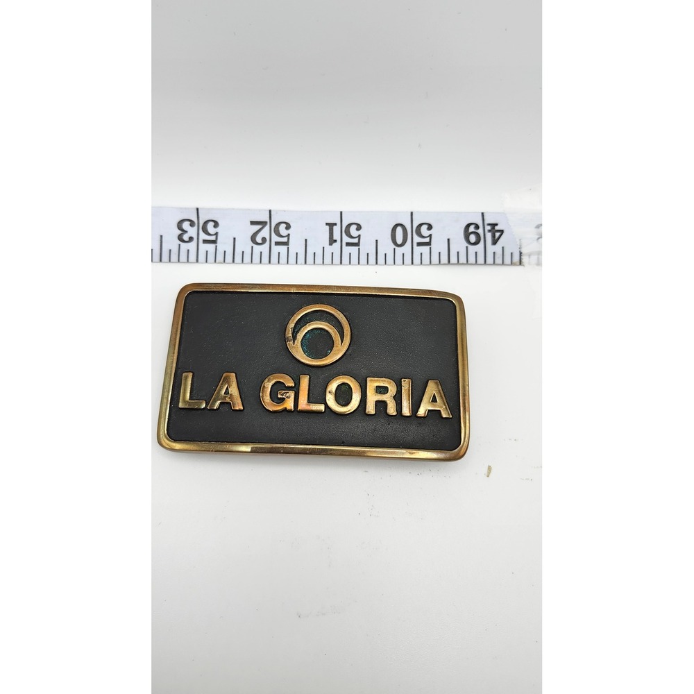 LA GLORIA Western Belt Buckle Solid Brass Anacortes Brass USA Made‎ Vintage 1982